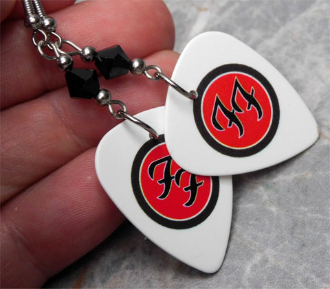 Foo Fighters Emblem Guitar Pick Earrings with Black Swarovski Crystals