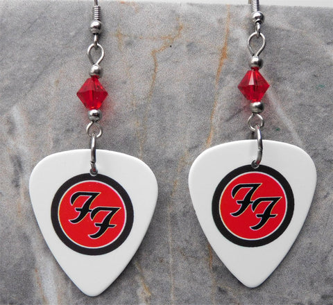 Foo Fighters Emblem Guitar Pick Earrings with Red Swarovski Crystals
