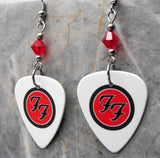 Foo Fighters Emblem Guitar Pick Earrings with Red Swarovski Crystals
