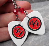 Foo Fighters Emblem Guitar Pick Earrings with Red Swarovski Crystals