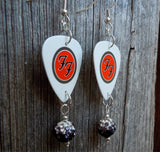 Foo Fighters Emblem Guitar Pick Earrings with Black Ombre Pave Bead Dangles