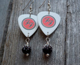 Foo Fighters Emblem Guitar Pick Earrings with Black Ombre Pave Bead Dangles