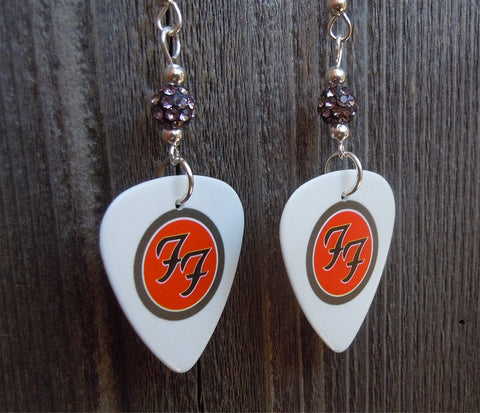 Foo Fighters Emblem Guitar Pick Earrings with Gray Pave Beads
