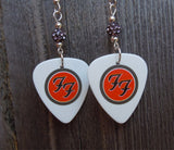 Foo Fighters Emblem Guitar Pick Earrings with Gray Pave Beads