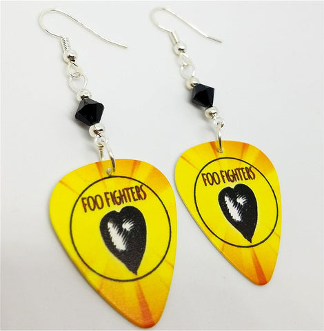 Foo Fighters One By One Guitar Pick Earrings with Black Swarovski Crystals