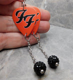 Foo Fighters "FF" Red Guitar Pick Earrings with Black Pave Bead Dangles