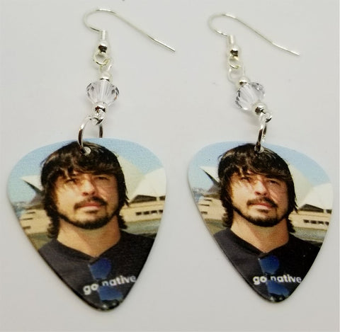 Foo Fighters Dave Grohl Guitar Pick Earrings with Clear Swarovski Crystals