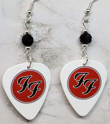 Foo Fighters Emblem Guitar Pick Earrings with Black Pave Beads