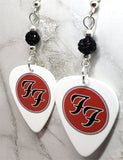 Foo Fighters Emblem Guitar Pick Earrings with Black Pave Beads