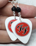 Foo Fighters Emblem Guitar Pick Earrings with Black Pave Beads