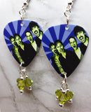 Foo Fighters Guitar Pick Earrings with Green Swarovski Crystal Dangles
