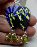 Foo Fighters Guitar Pick Earrings with Green Swarovski Crystal Dangles