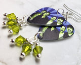 Foo Fighters Guitar Pick Earrings with Green Swarovski Crystal Dangles