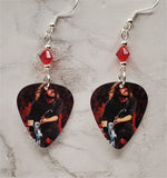 Foo Fighters Dave Grohl on Stage Guitar Pick Earrings with Red Swarovski Crystals