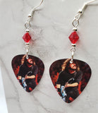 Foo Fighters Dave Grohl on Stage Guitar Pick Earrings with Red Swarovski Crystals