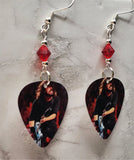 Foo Fighters Dave Grohl on Stage Guitar Pick Earrings with Red Swarovski Crystals