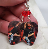 Foo Fighters Dave Grohl on Stage Guitar Pick Earrings with Red Swarovski Crystals