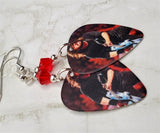 Foo Fighters Dave Grohl on Stage Guitar Pick Earrings with Red Swarovski Crystals