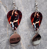 Foo Fighters Dave Grohl on Stage Guitar Pick Earrings with Stainless Steel Rock On! Charms