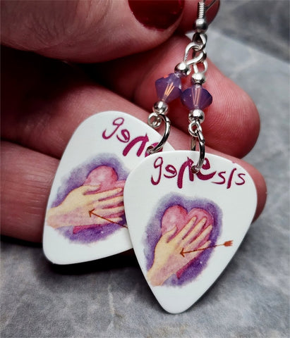 Genesis Hold on My Heart Guitar Pick Earrings with Purple Opal Swarovski Crystals