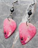 Ghost and Black Cat on Pink Guitar Pick Earrings with Black Swarovski Crystals