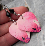 Ghost and Black Cat on Pink Guitar Pick Earrings with Black Swarovski Crystals