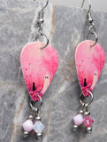 Ghost and Black Cat on Pink Guitar Pick Earrings with Swarovski Crystal Dangles