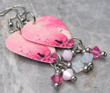 Ghost and Black Cat on Pink Guitar Pick Earrings with Swarovski Crystal Dangles