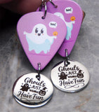 Ghost and a Jack o' Lantern Guitar Pick Earrings with Stainless Steel Ghouls Just Want to Have Fun Stainless Steel Charm Dangle