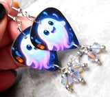 Adorable Ghost Guitar Pick Earrings with ABx2 Swarovski Crystal Dangles
