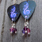 Purple Treble Clef Guitar Pick Earrings with Swarovski Crystal Dangles