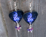 Purple Treble Clef Guitar Pick Earrings with Swarovski Crystal Dangles