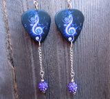 Purple Treble Clef Guitar Pick Earrings with Purple Pave Bead Dangles