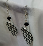 Black and White Houndstooth Guitar Pick Earrings with Black Swarovski Crystals