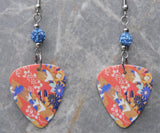 Origami Paper Patterned Guitar Pick Earrings with Blue Pave Beads