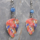 Origami Paper Patterned Guitar Pick Earrings with Blue Pave Beads