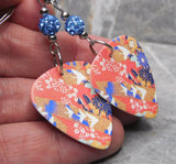 Origami Paper Patterned Guitar Pick Earrings with Blue Pave Beads