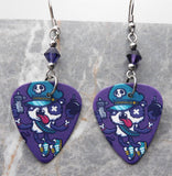 Gangster Panda Guitar Pick Earrings with Purple Swarovski Crystals