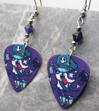 Gangster Panda Guitar Pick Earrings with Purple Swarovski Crystals