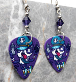 Gangster Panda Guitar Pick Earrings with Purple Swarovski Crystals