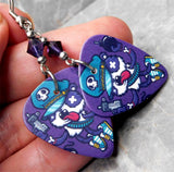 Gangster Panda Guitar Pick Earrings with Purple Swarovski Crystals