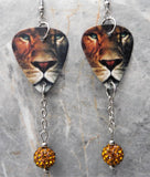 Lion Guitar Pick Earrings with Brown Pave Bead Dangles