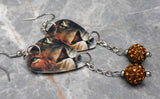 Lion Guitar Pick Earrings with Brown Pave Bead Dangles