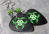 Green and Black Toxic Guitar Pick Earrings with Green Pave Beads
