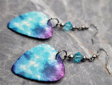 Shades of Blue Starry Guitar Pick Earrings with Transparent Turquoise Swarovski Crystals