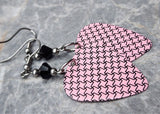 Pink and Black Small Houndstooth Pattern Guitar Pick with Black Swarovski Crystals
