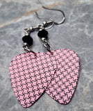 Pink and Black Small Houndstooth Pattern Guitar Pick with Black Swarovski Crystals