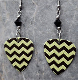 Yellow and Black Chevron Guitar Pick Earrings with Black Swarovski Crystals