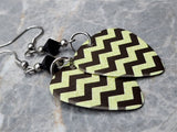 Yellow and Black Chevron Guitar Pick Earrings with Black Swarovski Crystals