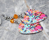 Color Splatter Guitar Pick Earrings with Orange Swarovski Crystals